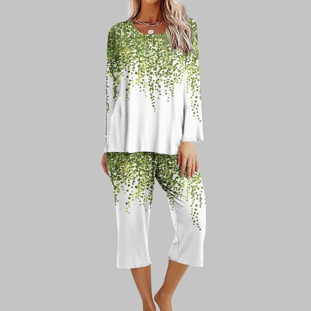 Ensemble Détente 2 Pcs Femme 2 Pcs Pyjama d'Intérieur Confortable pour Femme à Col Rond à Manches Longues Ensemble de Sport Femme Ensembles Deux Pièces en Liquidation
