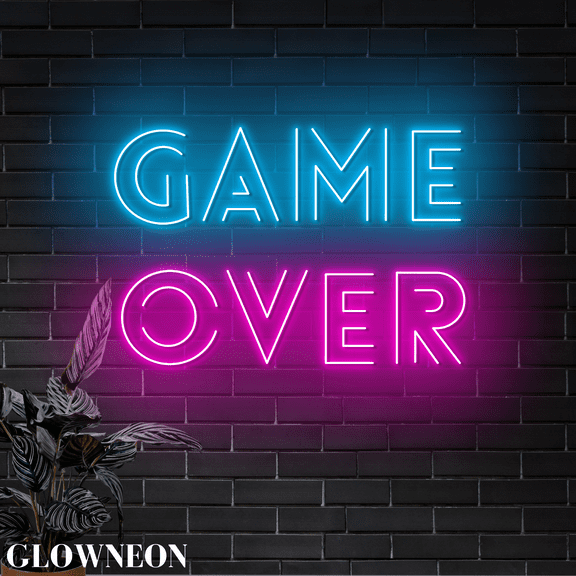 Glowneon Game Over Neon Led Lights, Game Room Home Bar Wall Art Decor
