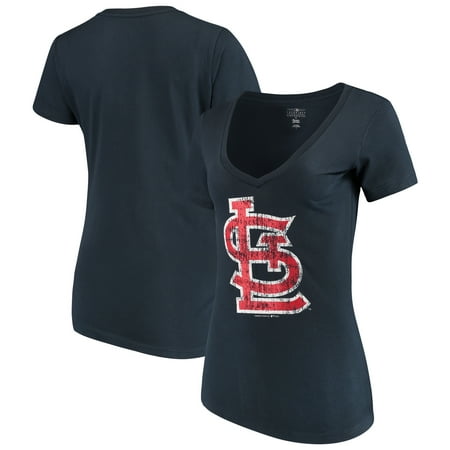 Rawlings St Louis - Women's 5th & Ocean by New Era Navy St. Louis Cardinals V-Neck Team T-Shirt