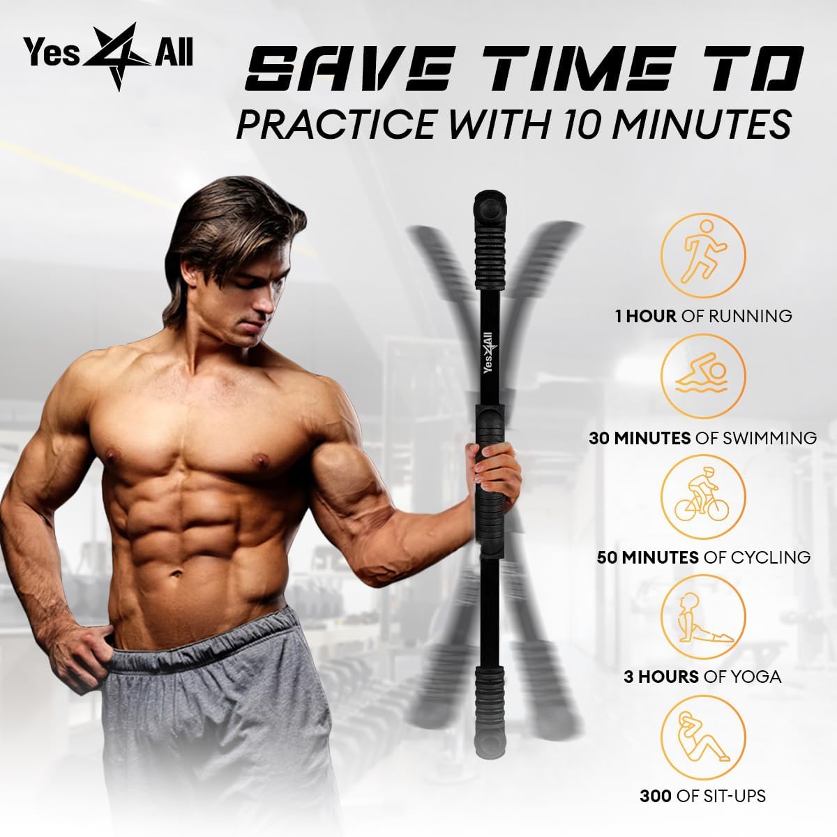 Yes4All Flex Bar, Elastic Fitness Bars with Strong Fiberglass & TPE Material, 2in1 Functional Exercise Bar, 9.5 inch Comfortable Grip, High Frequency Vibration Training, Strengthen Muscles & Burn Fat