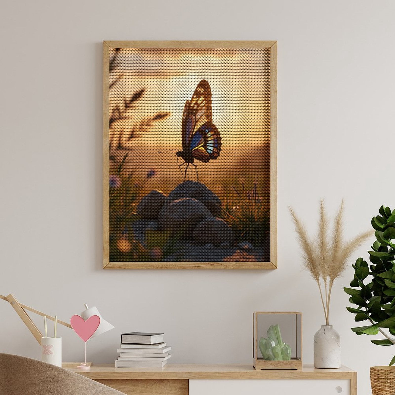 Diamond Art Kit for Adults, Butterfly Sunset Rock Tranquil Scene Diamond Painting for Adults Beginners, 5D DIY Diamond Art Painting Kits, Colorful Diamond Painting Craft for Home Decor 12x16