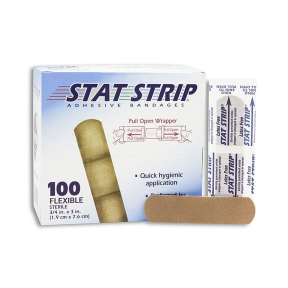 American White Cross Stat Strip Adhesive Bandages, Plastic, 3/4 Inch x 3 Inches, Tan, Sterile, 1200 Count
