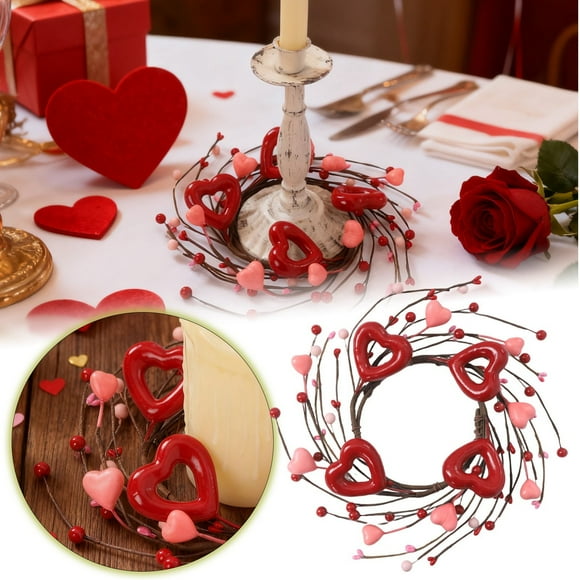 Bague de Bougie de la Saint-Valentin Centre de Table Floral avec Lumières LED Vacillantes pour Salon et Centre de Table