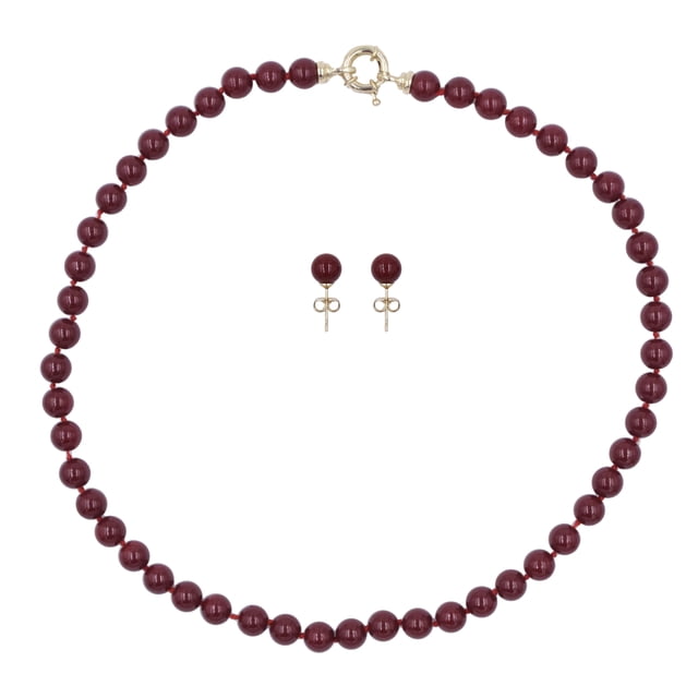 Set 2 Piezas Collar y Aretes Perla de Mallorca 8mm 45cm | Rojo