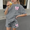thumbnail image 5 of CYRBOKO Girls Casual Outfit Sets, Athletic Summer 2-Piece Elastic Waist Short Sleeve Tops with Shorts Dark Gray Size 7-8 T, 5 of 5