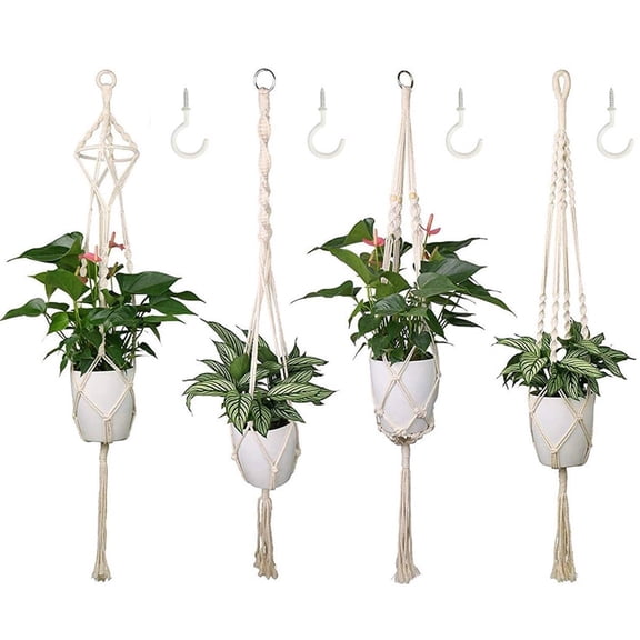 BSHAPPLUS 4 Pack Macrame Plant Hanger, 41" Indoor Outdoor Hanging Plant Basket Holder Hanging Planter Stand Flower Pots Home Decor with 4 Legs