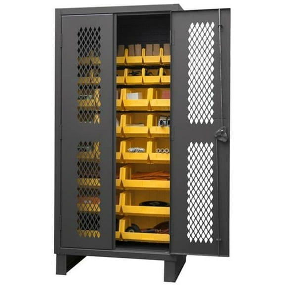 Durham HDCV36-30B-95 12 Gauge Recessed Door Style Lockable Ventilated Cabinet with 30 Yellow Hook on Bins, Gray - 36 in.