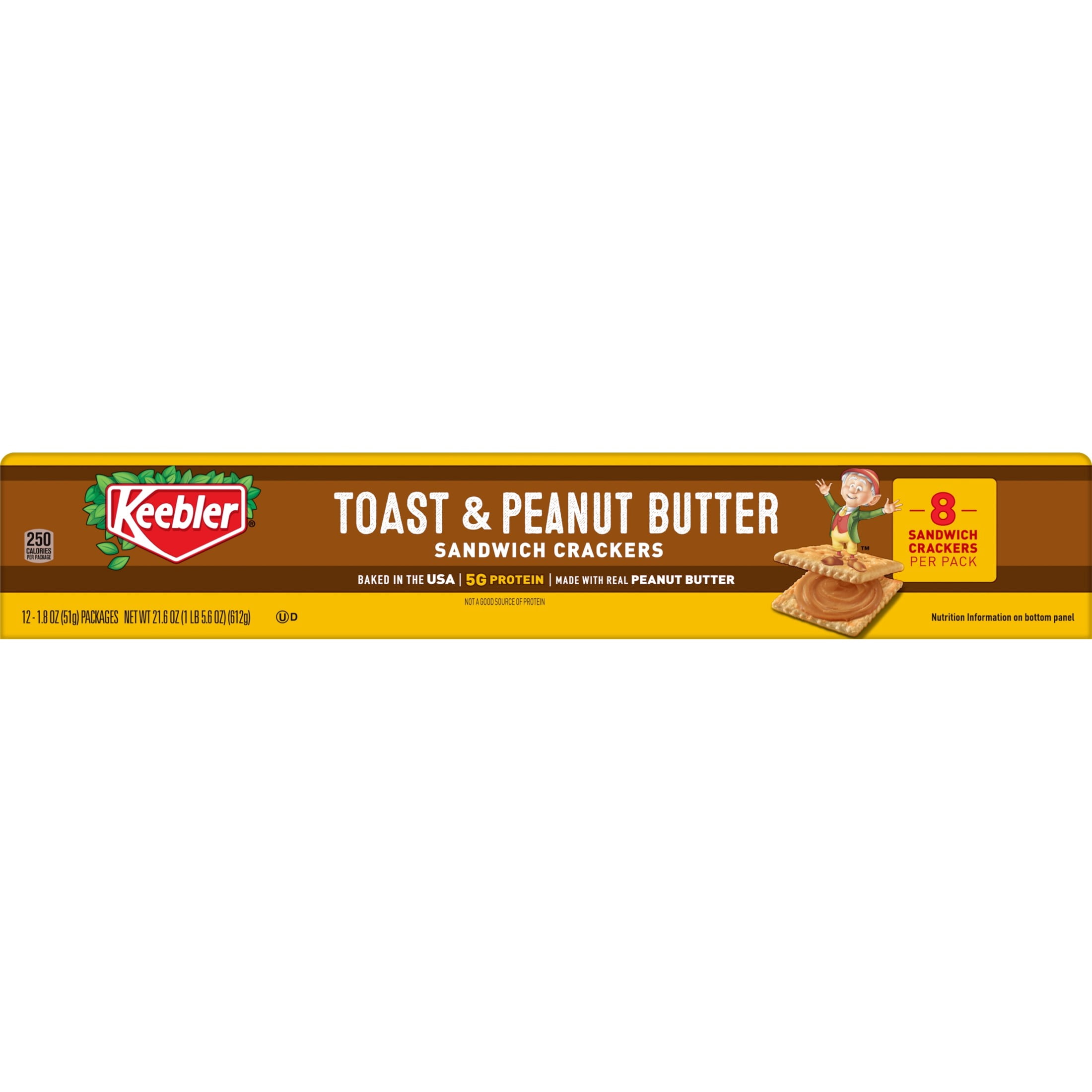 Keebler Toast and Peanut Butter Sandwich Crackers, Lunch Snacks, 12 Count