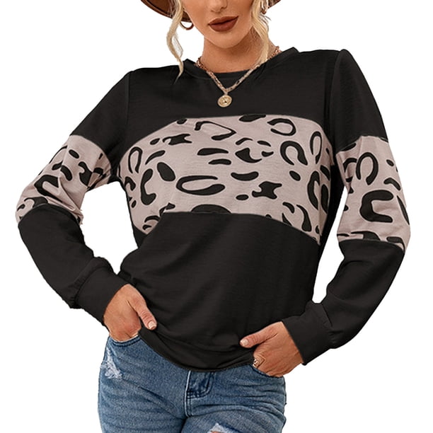 Tops A La Moda Para Mujer, Blusa Elegante De Manga Larga Con Cuello Redondo, Jersey Estampado, Transpirable, Amigable Con La Piel Para El Trabajo Y Las Compras ANGGREK Blusa de manga larga