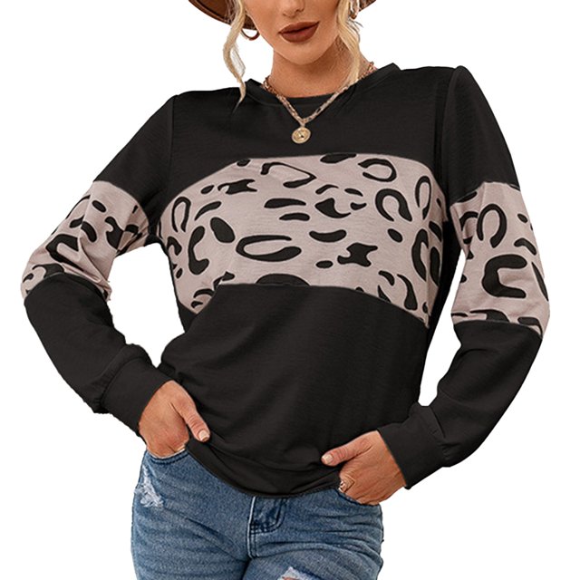 Blusa Manga Larga Cuello Redondo Jersey Estampado Casual Básico Top De Moda Para Mujer Negro M