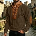 thumbnail image 2 of SHIXINCHIL Men's Lace Up Color Block Patchwork Long Sleeve Sweatshirts Big and Tall Casual Fashion Banded Collar Pullover Tops Workout Athletic Outdoor Hiking Sweatshirt Army Green S, 2 of 7