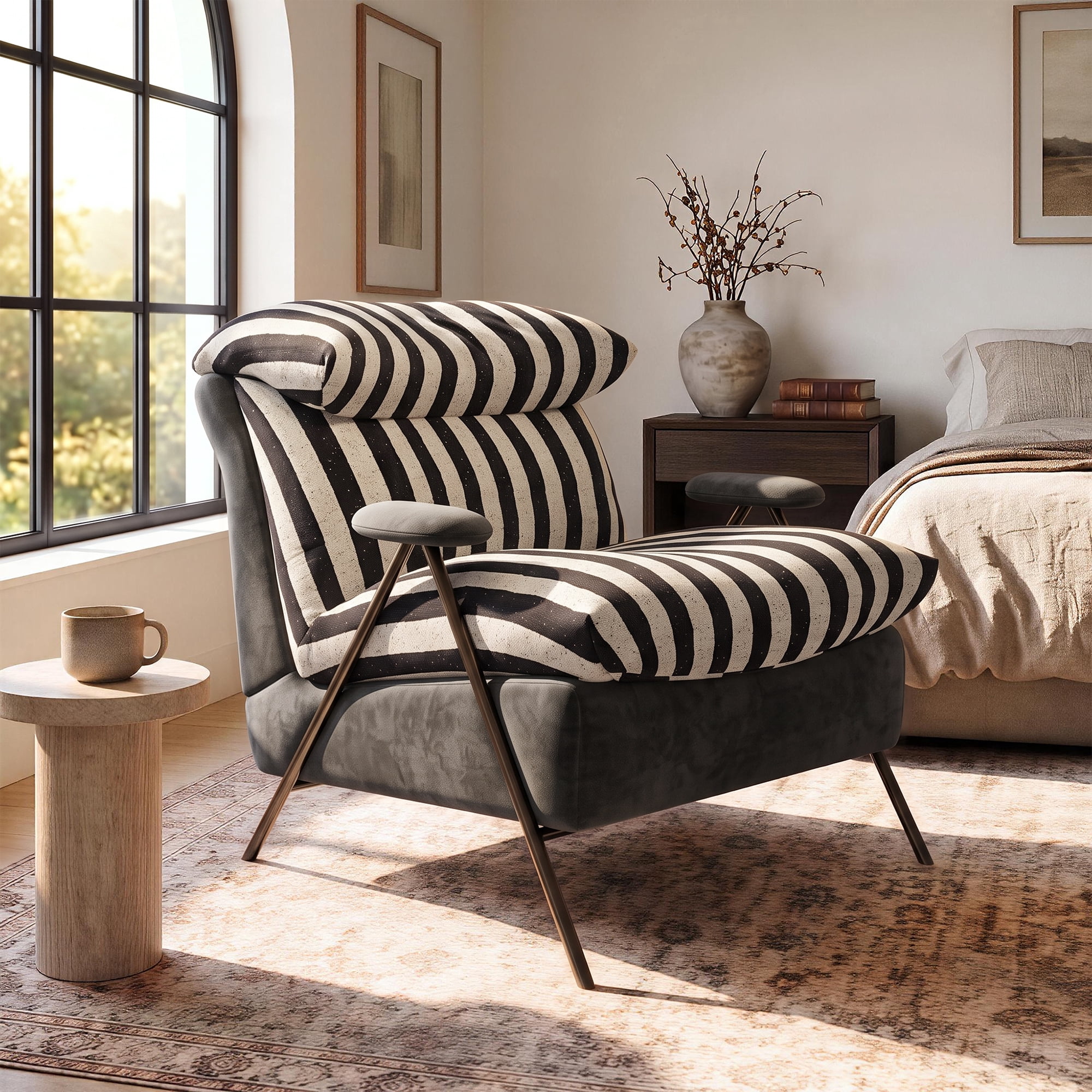 Aukfa Zebra Stripe Accent Chair, Modern Upholstered Armchair with Thick Padded Seat and Back for Living Room & Bedroom