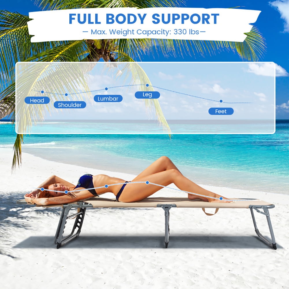 Aimee Lii Folding Chaise Lounge Chair with Face Hole for Beach, Patio Loungers, Beige