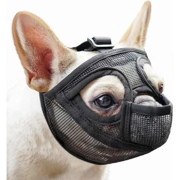 Short Snout Dog Muzzle for French Bulldog with Full Pant Design to Prevent Eating Biting, Soft Mesh Dog Muzzle for Shih Tzu Pug English Bulldog for Grooming Walking, Allow to Drink and Feed