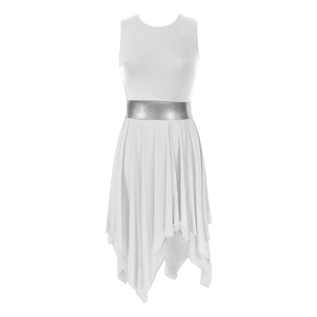 Jizyo Robe de Danse Sans Manches à Col Rond Ourlet Irrégulier Danse Lyrique Blanche P