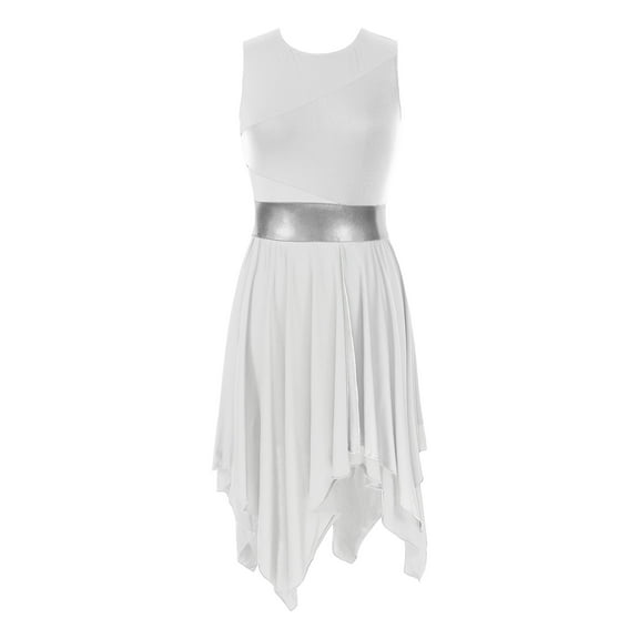 inhzoy Womens Color Block Praise Dance Costumes Asymmetrical Liturgical Dance Dress White M