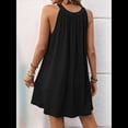 thumbnail image 4 of Vestido de Verano Holgado Sin Mangas con Cuello Redondo y Cuello Halter, Color Liso, Color Negro, Talla XL, 4 of 9