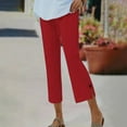 thumbnail image 4 of Capri Pants for Women 2025 Elastic Waist Button Slit Lightweight Flared Capris with Pockets Womens Cropped Pants, 4 of 6