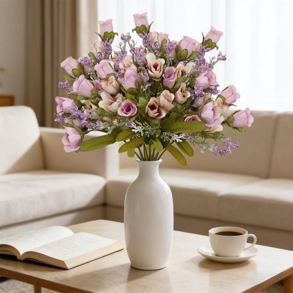 Cadancy Artificial Rose Bouquets with Lavender, Silk Flower Stems for Wedding Centerpieces, Mixed Floral Arrangement Spring Summer Home Decor Bridal Party Table Decoration