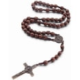 thumbnail image 1 of Catholic Cross Rosary Necklace, Natural Wood Prayer Beads with Cross Jesus Christ Saint Benedict Medal, for Christians, 1 of 3