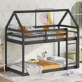 thumbnail image 3 of Jopath Twin over Twin Floor Bunk Bedwith Ladder and Guardrails, House-Shaped-Bunk Bed for Boys Girls Black, 3 of 9