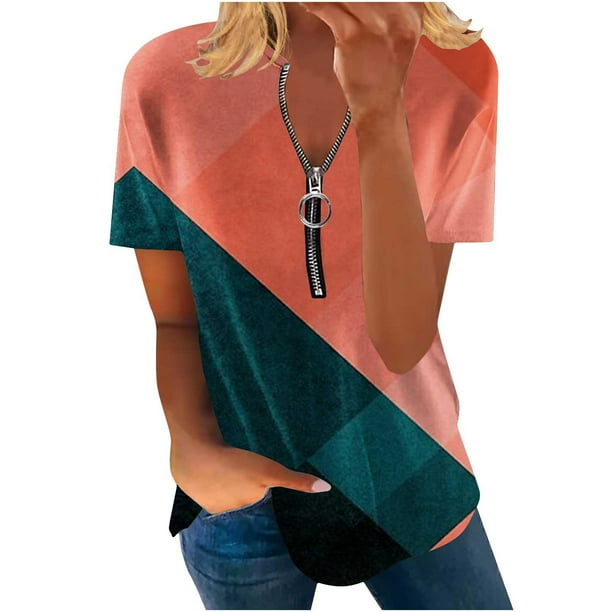 Blusa de manga corta con cuello en V, informal, cómoda y elegante para mujer OAVQHLG3B Store lin121212