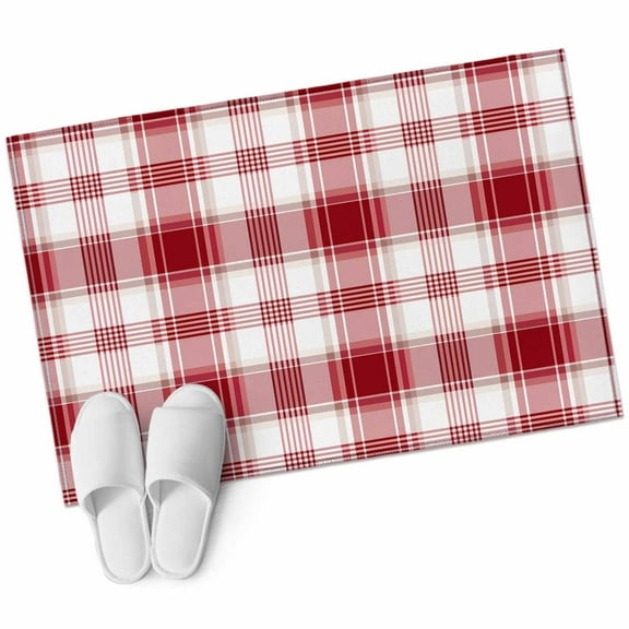 Red Checkered Bathroom Mat 2x3 FT, Non Slip Small Kitchen Mat, Red White Plaid Farmhouse Washable Soft Backed Front Door Throw Rug Non-Shedding Indoor Outdoor Doormat for Entryway Sink