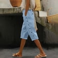 thumbnail image 4 of FAIWAD Capri Pants for Women Summer Casual Drawstring Elastic Waist Side Button Summer Shorts with Pockets, 4 of 8