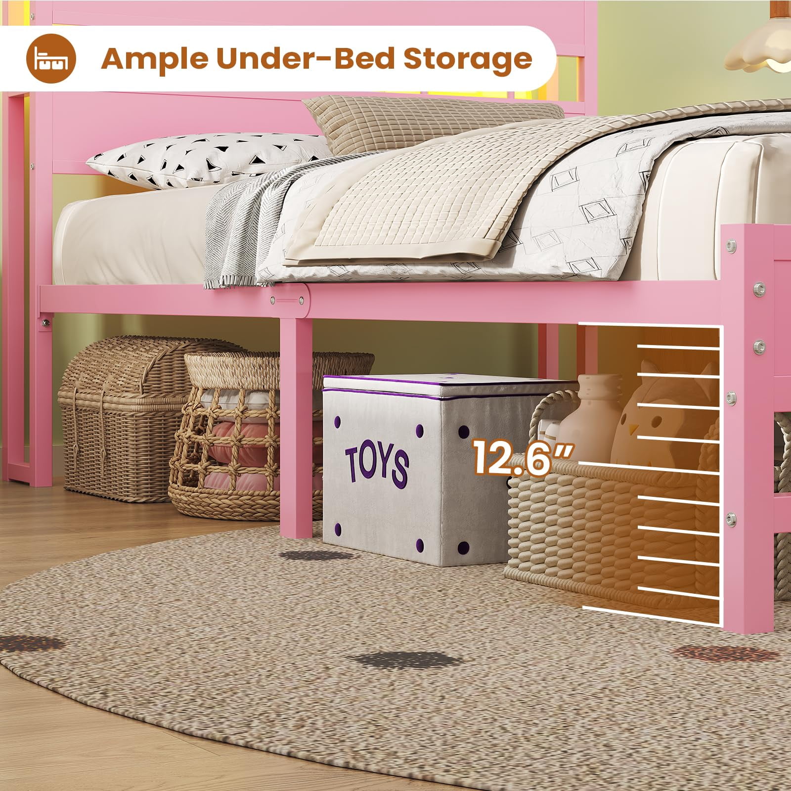 Afuhokles Twin Size Platform Bed Frame with Storage Headboard and Charging Station, Pink