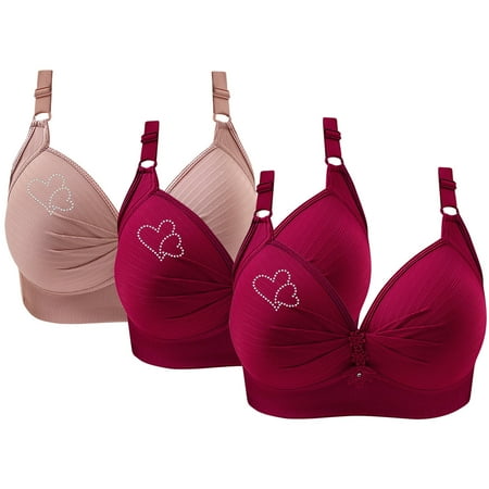 Ndbuld Plus Size Bras for Women Wireless 3PCS Woman s Printing Gathered Together Large Size Daily Bra Underwear No Rims Clearance Sales online Deals XS-4XL 3XL Pink