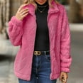 thumbnail image 6 of Lovskoo Womens Full Zip Up Fuzzy Fleece Jacket Stand Collar Winter Solid Color Long Sleeve Shrink Cuffs Loose Lapel Coats Outerwear Pink, 6 of 7