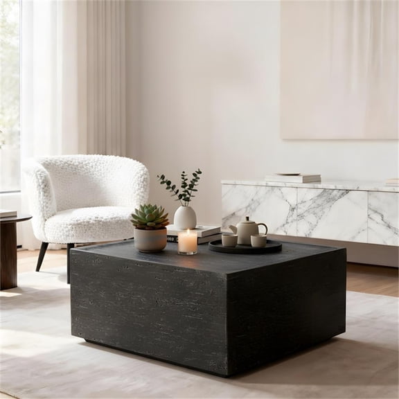 LIVILAND 28" Square Indoor/Outdoor Coffee Table - Black Travertine