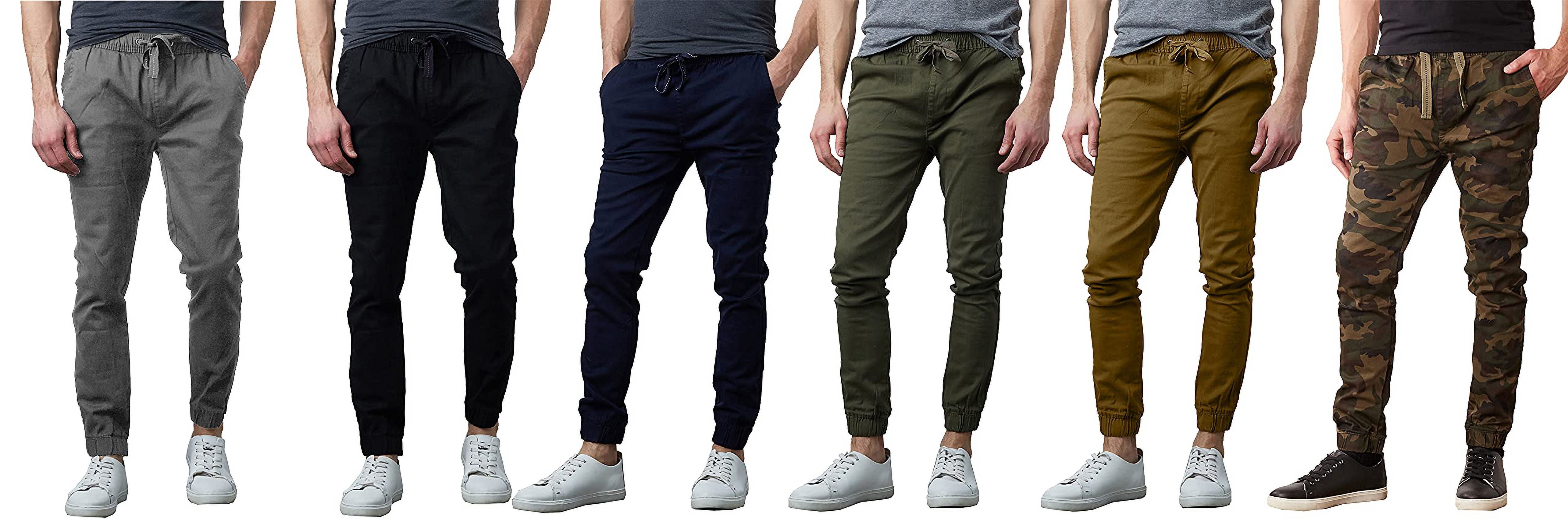 Galaxy by Harvic Men's Basic Stretch Twill Joggers Chinos Hiking Drawstring Navy