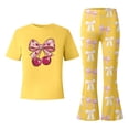 thumbnail image 5 of LRen Toddler Summer Clothes Girls 6t Cartoon Print T Shirt and Shorts and Flare Pants Set Crew Neck Comfy Pullover Tops Shorts 2 Piece Outfits Preppy Clothes, 5 of 6