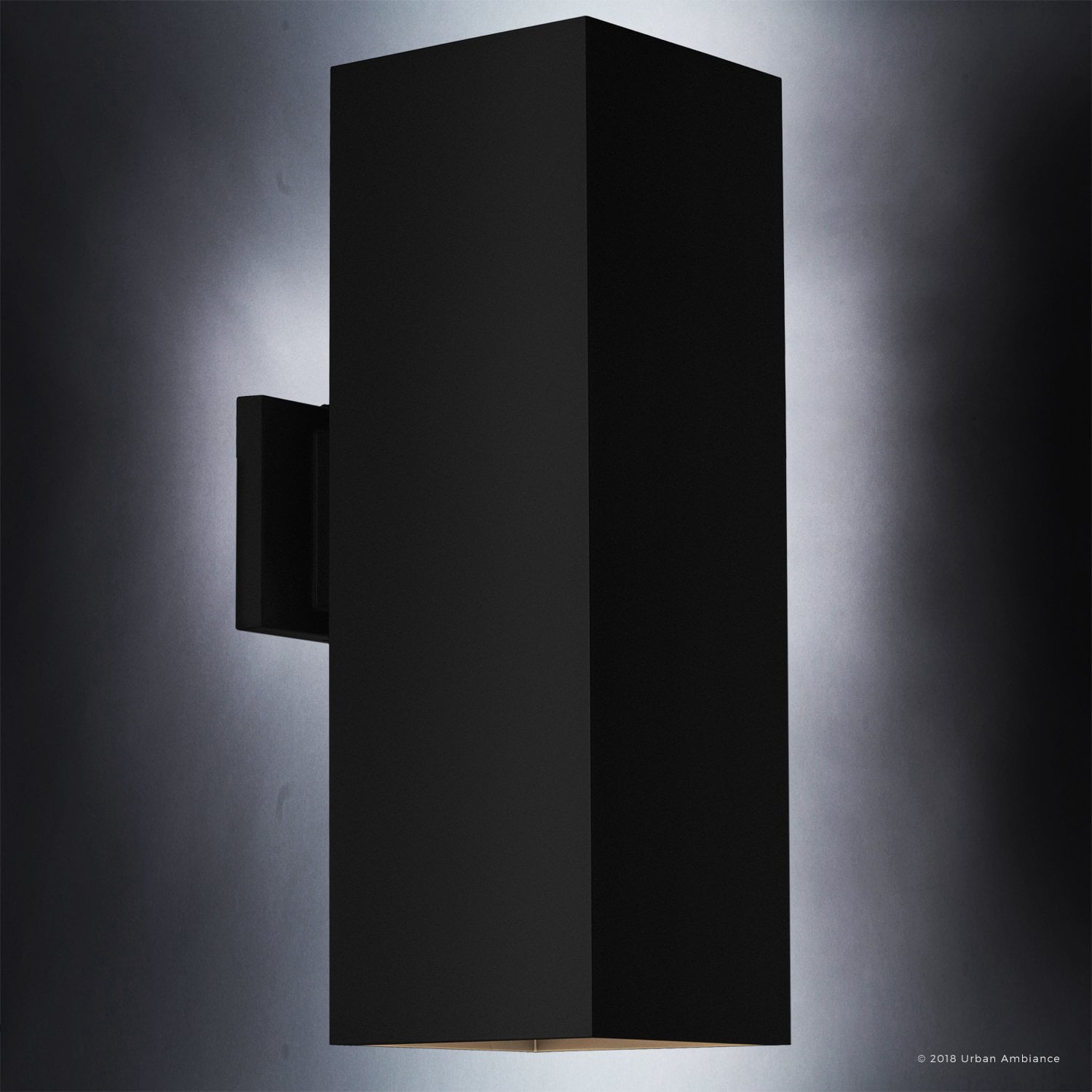 Urban Ambiance Luxury Modern Outdoor Wall Light, Size: 18"H x 6"W, with Transitional Style Elements, Midnight Black Finish, UHP1113