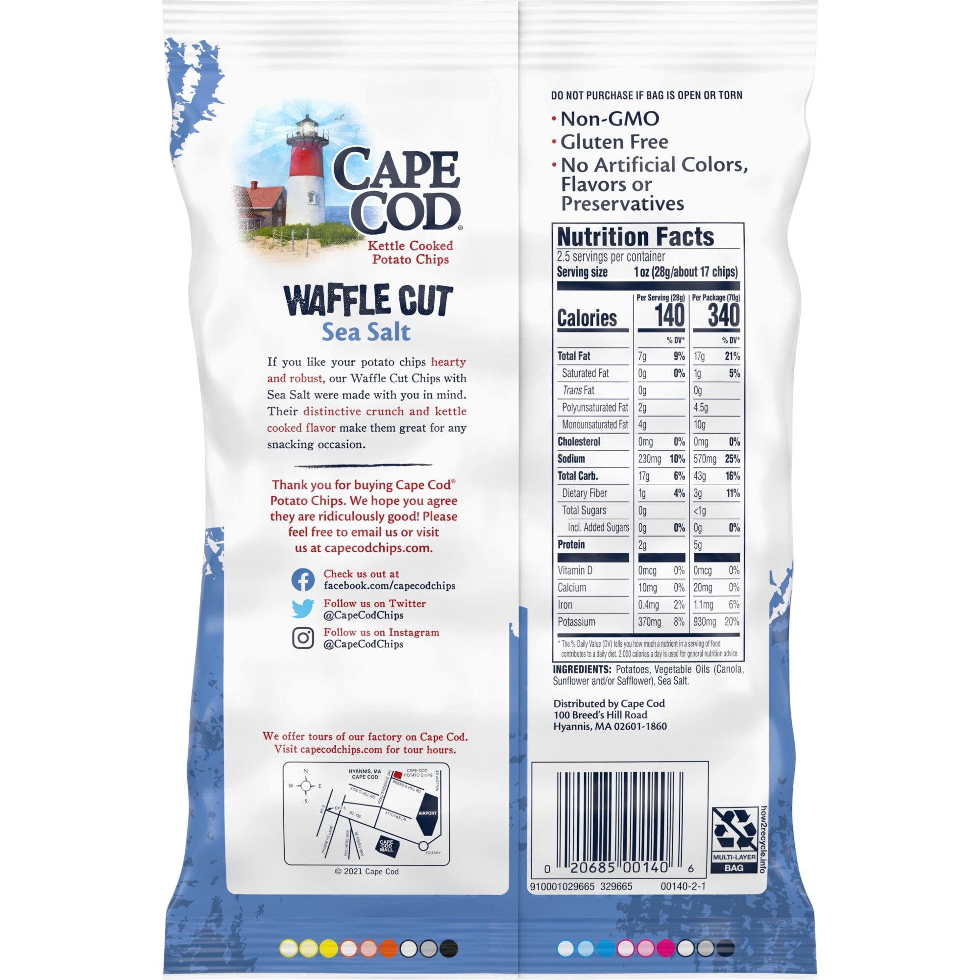 Cape Cod Potato Chips, Waffle Cut Sea Salt Kettle Chips, 2.5 oz