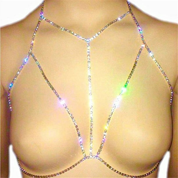 Gprince Sexy Gothic Bra Body Chain Diamond Underwear Necklace Summer Beach  Body Jewelry Gold 