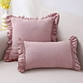 thumbnail image 2 of Nvzi Farmhouse Ruffles Throw Pillow Cover Super Soft Suede Decorative Lumbar Cushion Case Pillowcase for Sofa Couch Bed Chair Car (Yh Pink, 18"x18"), 2 of 5