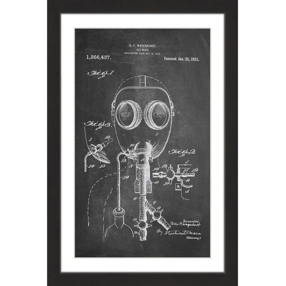 "Gas Mask 1921 Chalk" Framed Painting Art Print, 12" x 1.5"