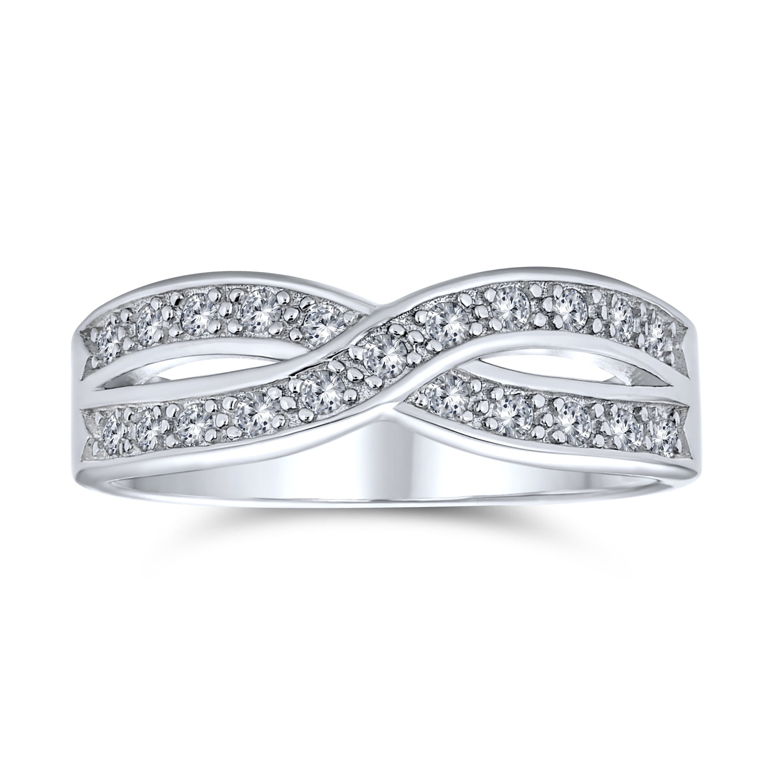 Two Tone Cz infinity cris cross Engagement Promise .925 Sterling Silver Ring 