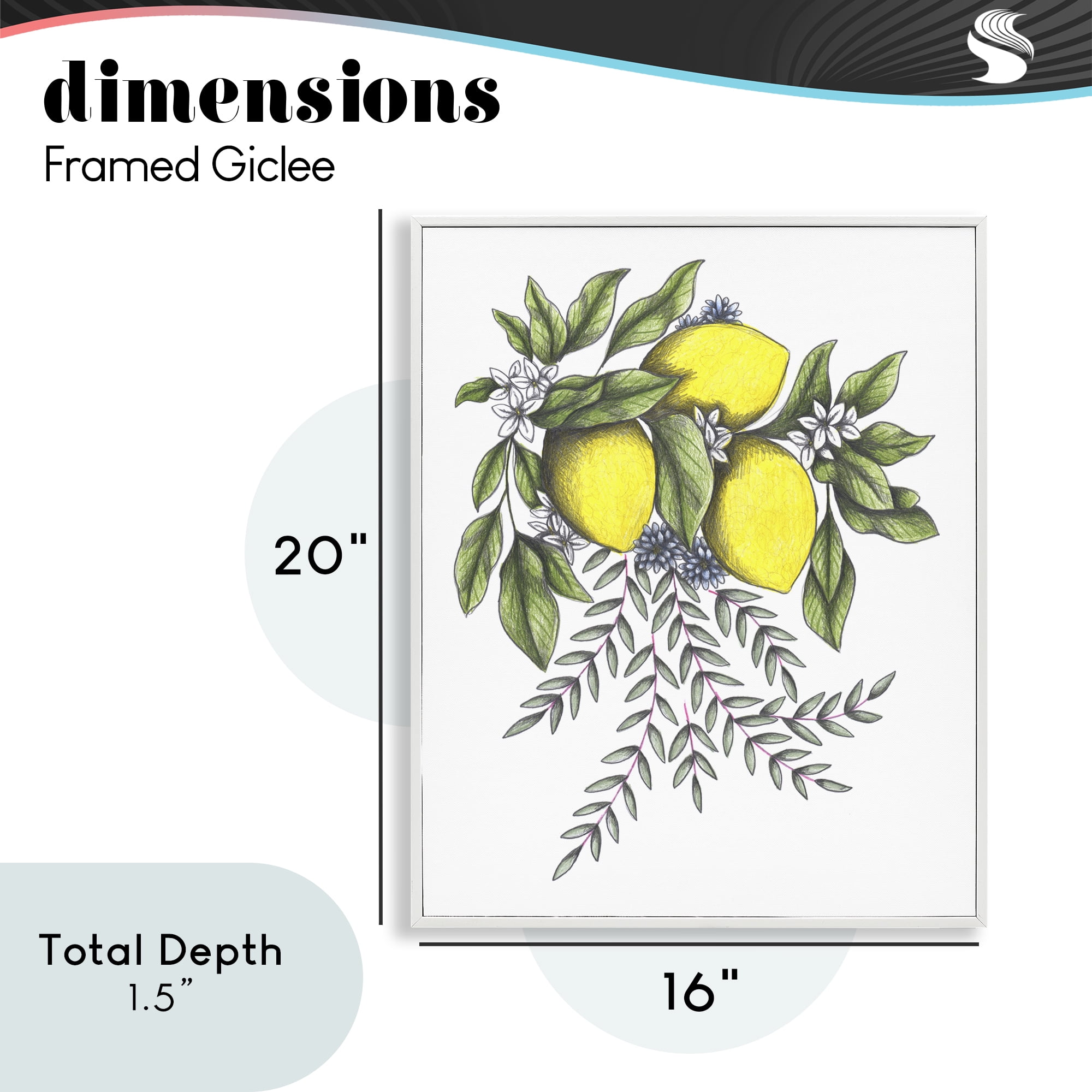 Lemons & Flowers Vintage Sketch White Framed Giclee Art, design by Cecilia Battaini