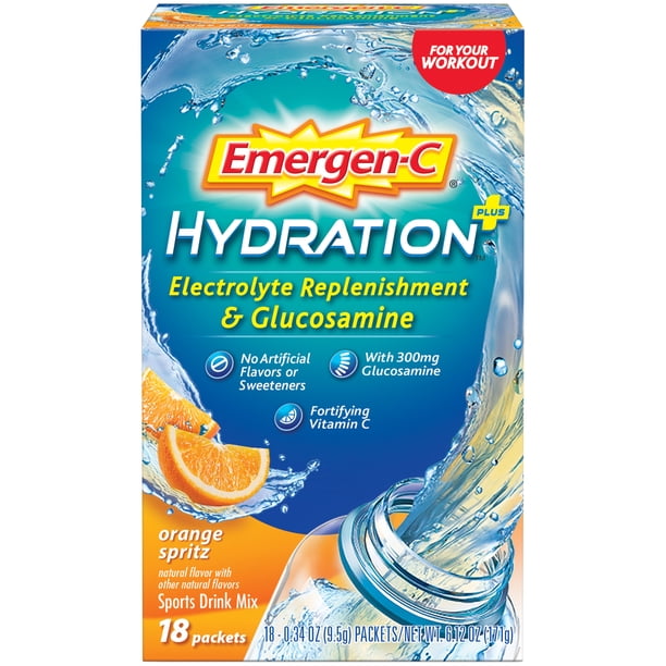 Emergencee Powder Emergen-C Hydration Plus Electrolyte Supplement Powder Mix, Orange ...