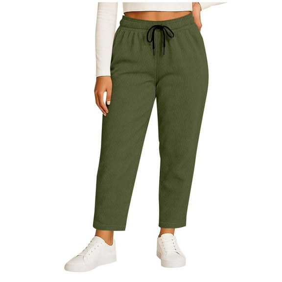 CHUMUD Womens Plus Size Corduroy Sweatpants Baggy Lounge Travel Pants Drawstring High Waisted Trendy Joggers Sports Casual Pants with Pockets