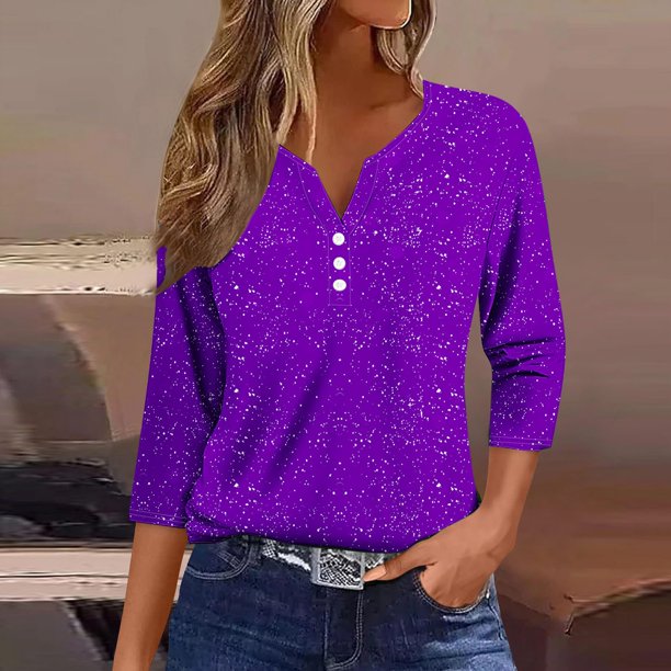 Fiudx Ofertas Flash Artículos En Oferta Camiseta Holgada de Manga 3/4 con Cuello En V y Estampado Navideño Informal a La Moda para Mujer