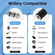 6.35 mm to 3.5 mm Stereo Audio Jack Adapter, 1/4 inch Male to 1/8 inch Female Stereo Audio for Aux Cable, Guitar Amplifier, Headphone, 2 Pack, Black