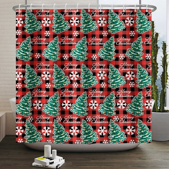 Nilvkv Christmas Winter Snowflake Christmas Printed Polyester Shower Curtain Bathroom Bathroom, Christmas Decorations, Christmas Gifts
