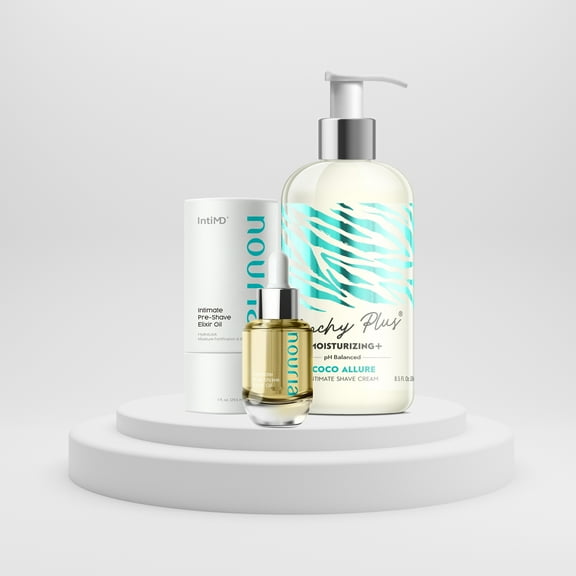 Coochy Plus Intimate Shave Cream Coco Allure   NOURIA Pre-Shave Elixir Moisturizer Oil Kit – HydroLock & MOISTURIZING PLUS Continuous Hydration Reliefs Razor Burn Bump Ingrown Hair