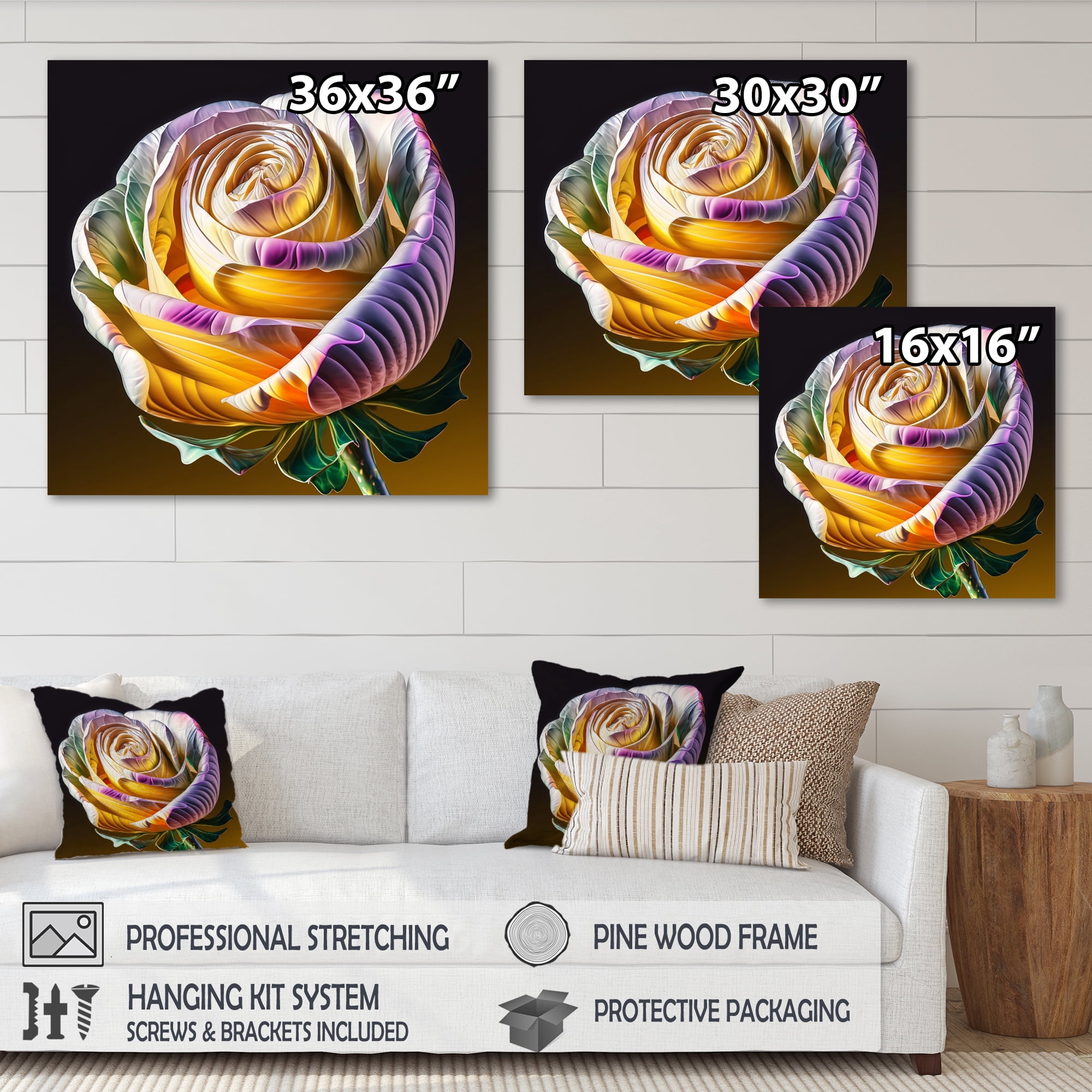 Designart Rainbow Blooming Crocus Rose I Canvas Wall Art