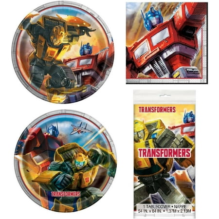 Transformers Party Bundle - Transformers Birthday Party Decorations - Dinner & Dessert Plates, Luncheon Napkins, Table Cover, Greatfor Action, Robots, Movie Birthday Themed Parties