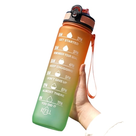 Gradient Motivational Time Marker Water Bottle With Straw & Strap Leakproof Sports Water Bottle For Gym Fitness Orange 32oz(1L)